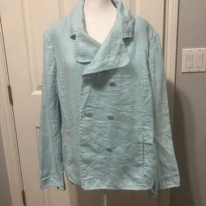 Ellen Tracy Light Blue Linen Blend Top Size 16